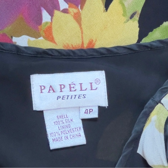 Adrianna Papell Vibrant Black and Floral Silk Midi Dress Size 4 Petite - Picture 2 of 13